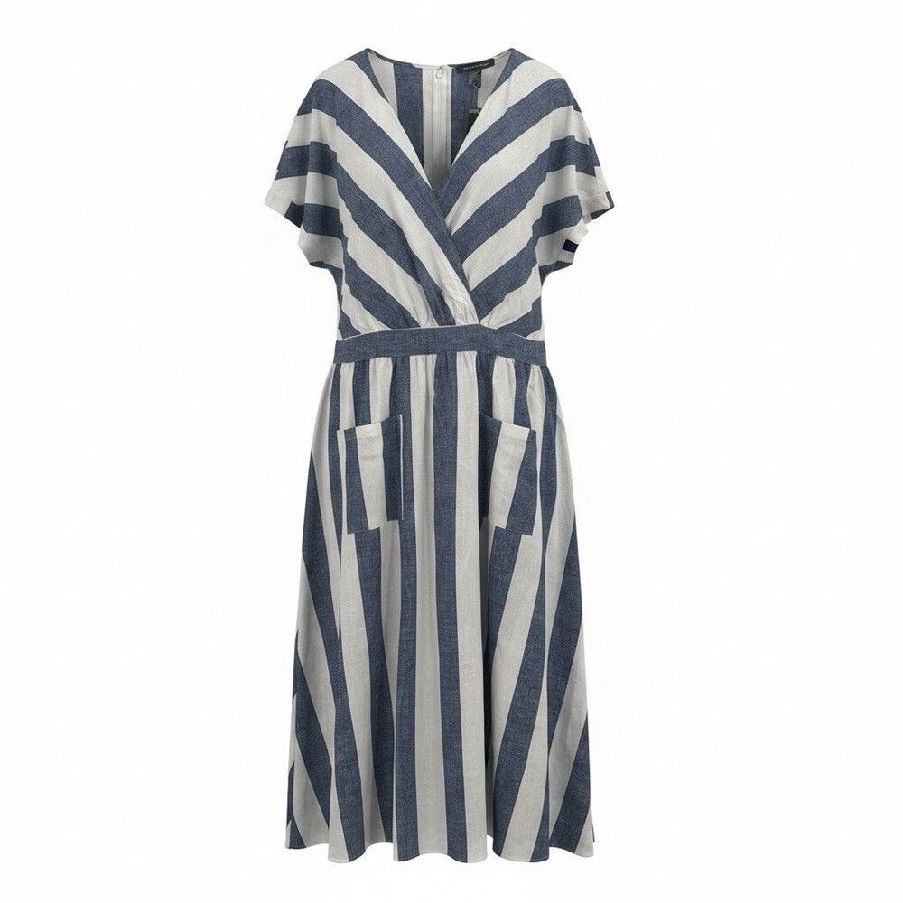 Ashley Stewart Womens 26 Blue White Striped Linen Blend Maxi Dress Plus Size